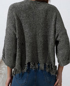 Distressed Round Neck Drop Shoulder Sweater