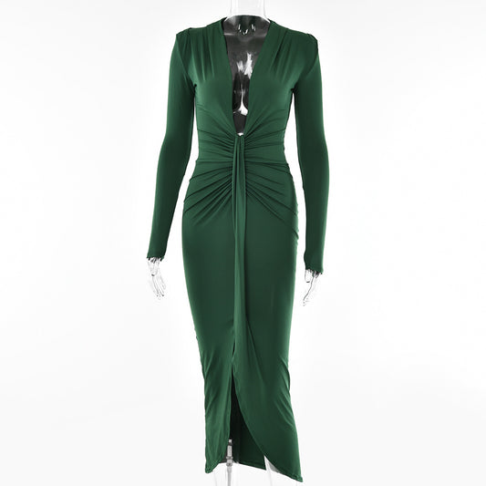 Irregular Long Sleeve Waist Pleated Dress - Body By J'ne