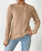 Cable-Knit Round Neck Long Sleeve Sweater