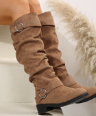 Buckle Round Toe Block Heel Boots