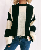 Color Block Round Neck Long Sleeve Sweater