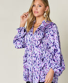 Full Size Printed Ruffle Trim Balloon Sleeve Shirt - Body By J'ne