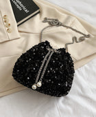 Sequin Chain Drawstring Bucket Bag