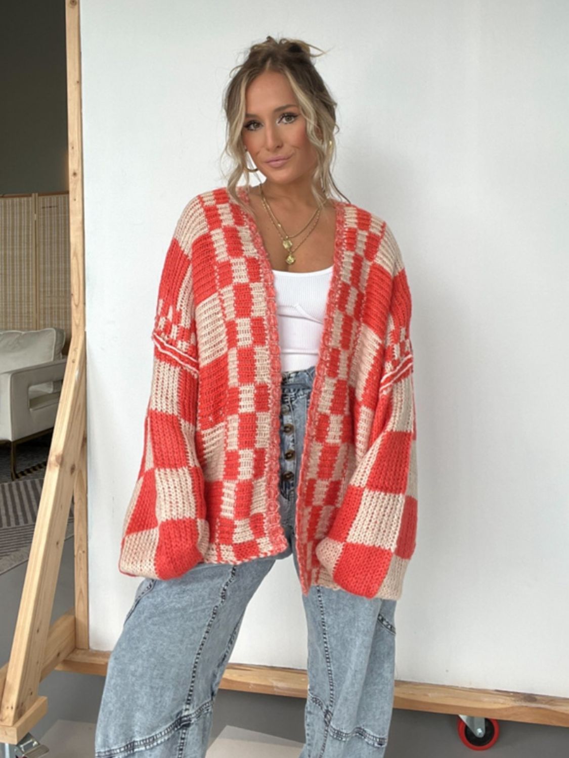 Plaid Open Front Long Sleeve Cardigan - Body By J'ne
