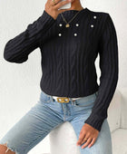 Cable-Knit Round Neck Long Sleeve Sweater