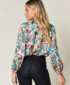 Full Size Printed Button Up Long Sleeve Shirt - Body By J'ne