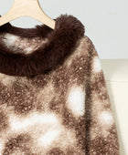 Furry Contrast Three-Quarter Poncho