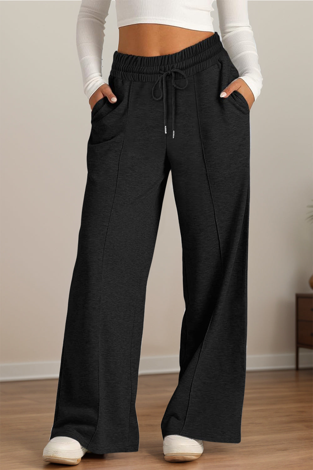 Drawstring Elastic Waist Wide Leg Pants - Body By J'ne