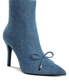 Flapper Bow Detail Denim Ankle Boots