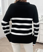 Striped Collared Neck Long Sleeve Sweater