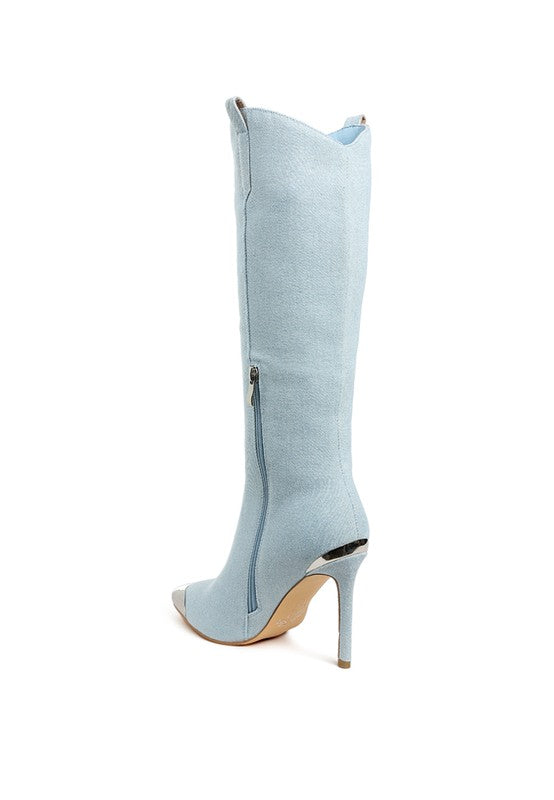 Ridda Metallic Cap Toe Denim Boots - Body By J'ne