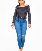 Off Shoulder Lace Up Denim Jacket