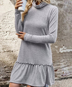 Frill Turtleneck Long Sleeve Dress