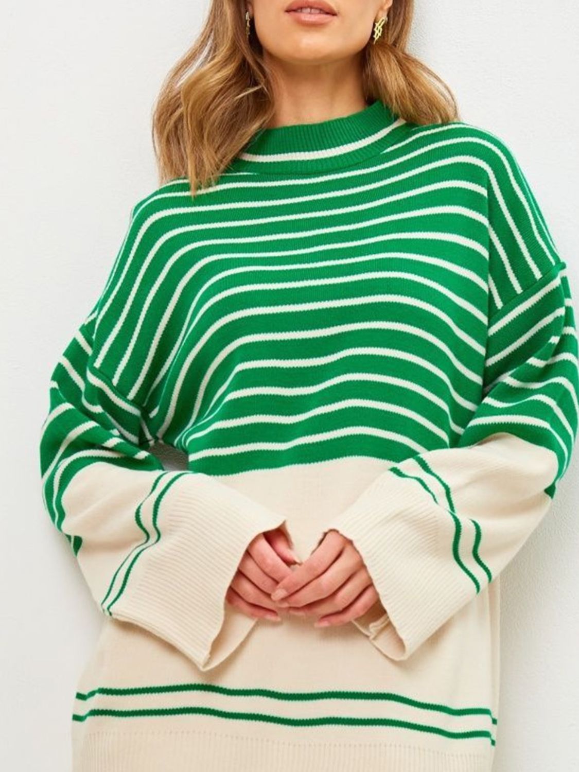 Striped Mock Neck Long Sleeve Sweater - Body By J'ne