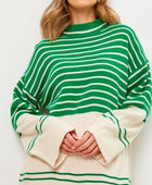 Striped Mock Neck Long Sleeve Sweater