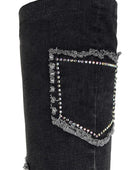 Eilish Rhinestones Knee High Denim Boots