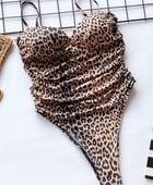 Ruched Leopard Spaghetti Strap One-Piece Swimwear - Body By J'ne