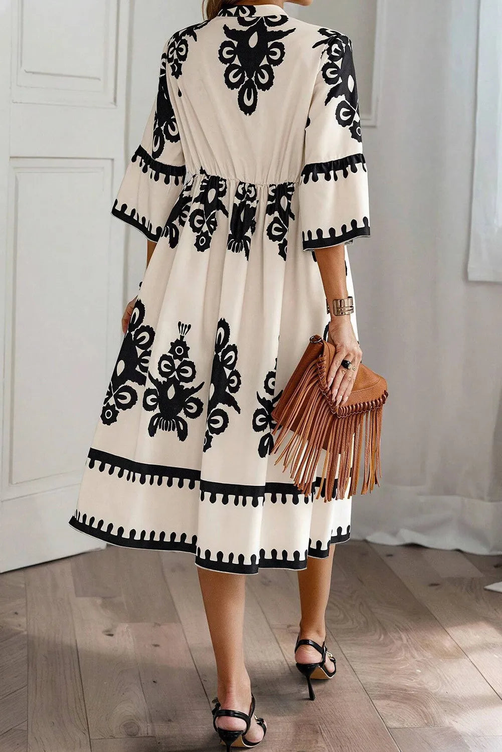 Printed Half Sleeve Knee Length Dress - Body By J'ne