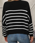 Striped Dropped Shoulder Round Neck Pullover Sweater