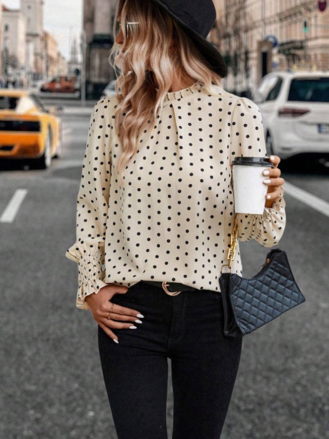 Polka Dot Mock Neck Long Sleeve Blouse - Body By J'ne