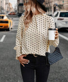 Polka Dot Mock Neck Long Sleeve Blouse