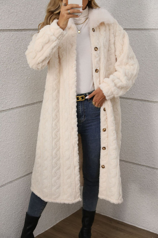 Furry Button Up Long Sleeve Longline Coat - Body By J'ne