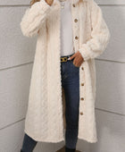 Furry Button Up Long Sleeve Longline Coat