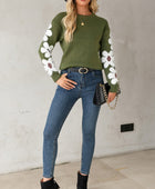 Flower Round Neck Long Sleeve Sweater