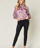 Full Size Printed Smocked Long Sleeve Blouse - Body By J'ne