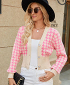 Houndstooth Button Up Long Sleeve Cardigan