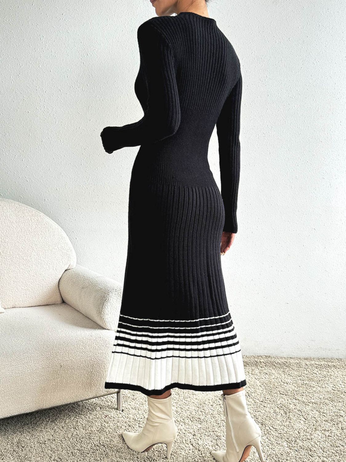 Contrast Mock Neck Long Sleeve Sweater Dress - Body By J'ne