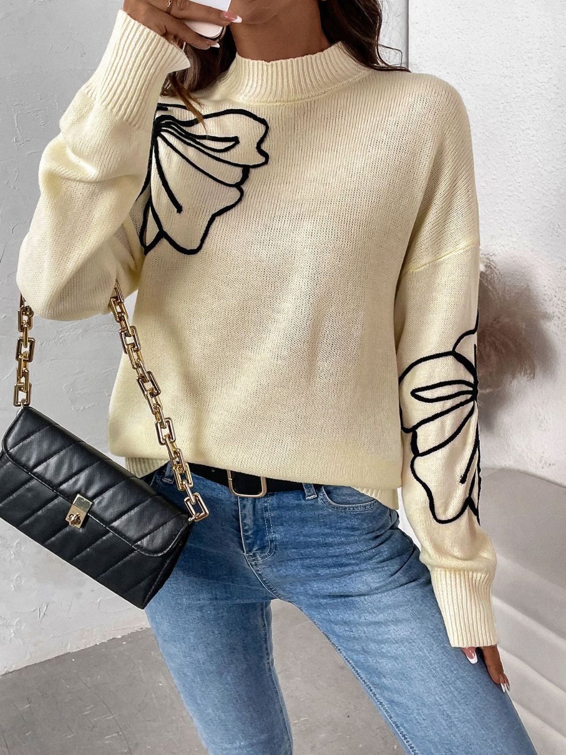Perfee Mock Neck Dropped Shoulder Long Sleeve Sweater - Body By J'ne