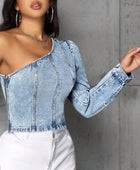 One Shoulder Long Sleeve Denim Top