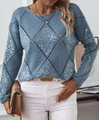 Openwork Round Neck Long Sleeve Knit Top