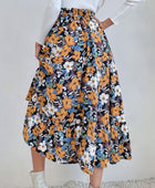 Printed Elastic Waist Midi Skirt