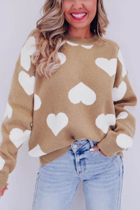 Heart Round Neck Long Sleeve Sweater - Body By J'ne