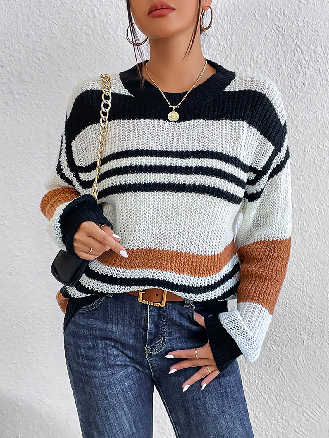 Striped Round Neck Sweater - Body By J'ne