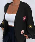 Floral Applique Drop Shoulder Open Front Cardigan