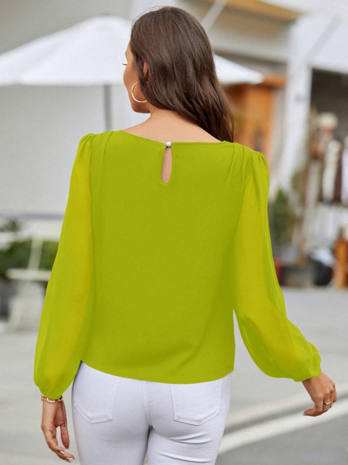 Round Neck Balloon Sleeve Blouse - Body By J'ne