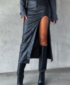 Slit Midi Skirt with Pockets