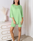 Full Size Soft Rayon Three-Quarter Sleeve Top and Shorts Set - Body By J'ne
