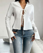 Devine Slit Tied Collared Neck Long Sleeve Blouse