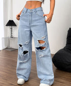 Distressed Wide Leg Jeans with Pockets