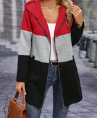 Color Block Zip Up Long Sleeve Hooded Outerwear