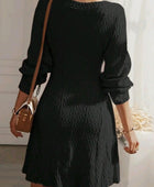 Texture V-Neck Long Sleeve Dress