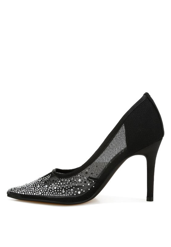 High Ball Mesh Rhinestone Stiletto Pumps - Body By J'ne