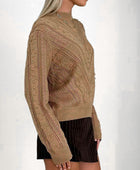 Perfee Openwork Round Neck Long Sleeve Sweater