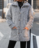 Pocketed Collared Neck Long Sleeve Plush Jacket