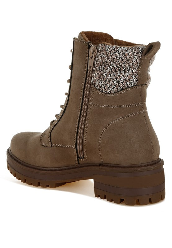 Mahisha Knitted Collar Zip-Up Hiker Boots - Body By J'ne