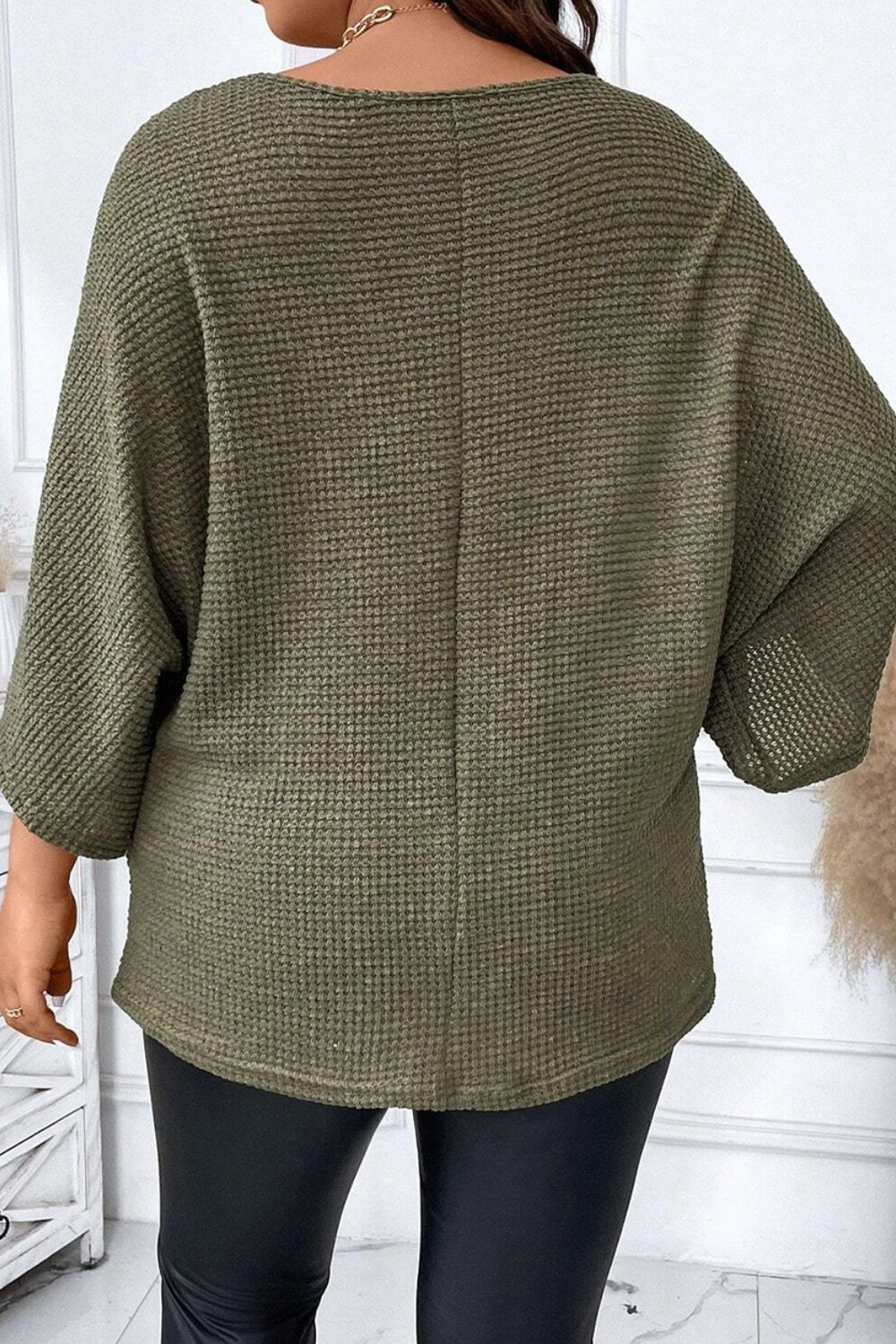 Plus Size Waffle-Knit V-Neck Blouse - Body By J'ne